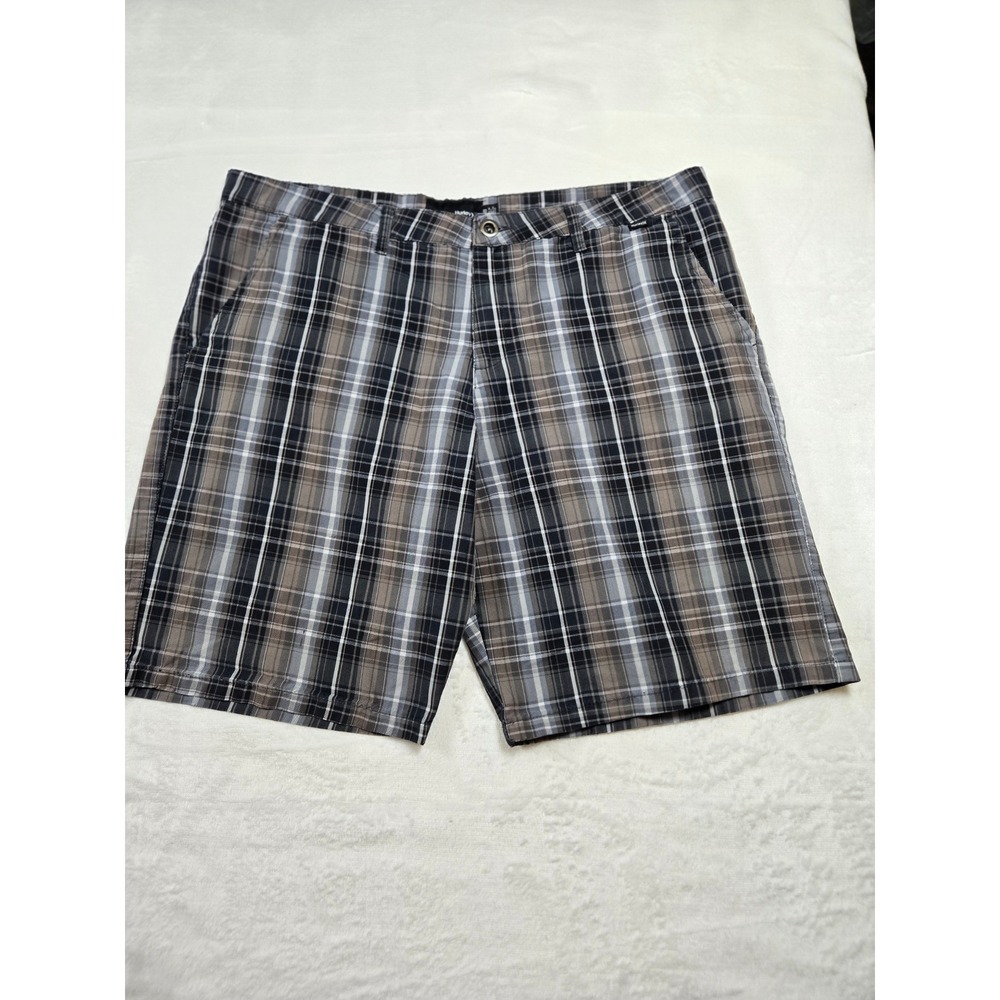 Hurley Mens Plaid Walk Shorts Grey Black White Size 38
